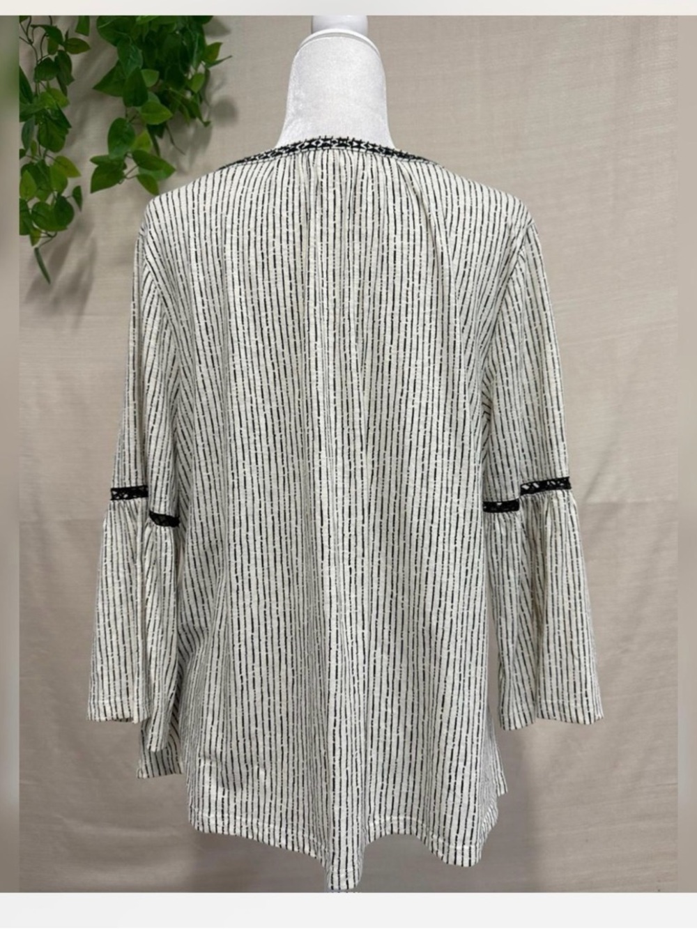 Style & Co. Black & White Striped Boho Tassel Tunic - Picture 2 of 5